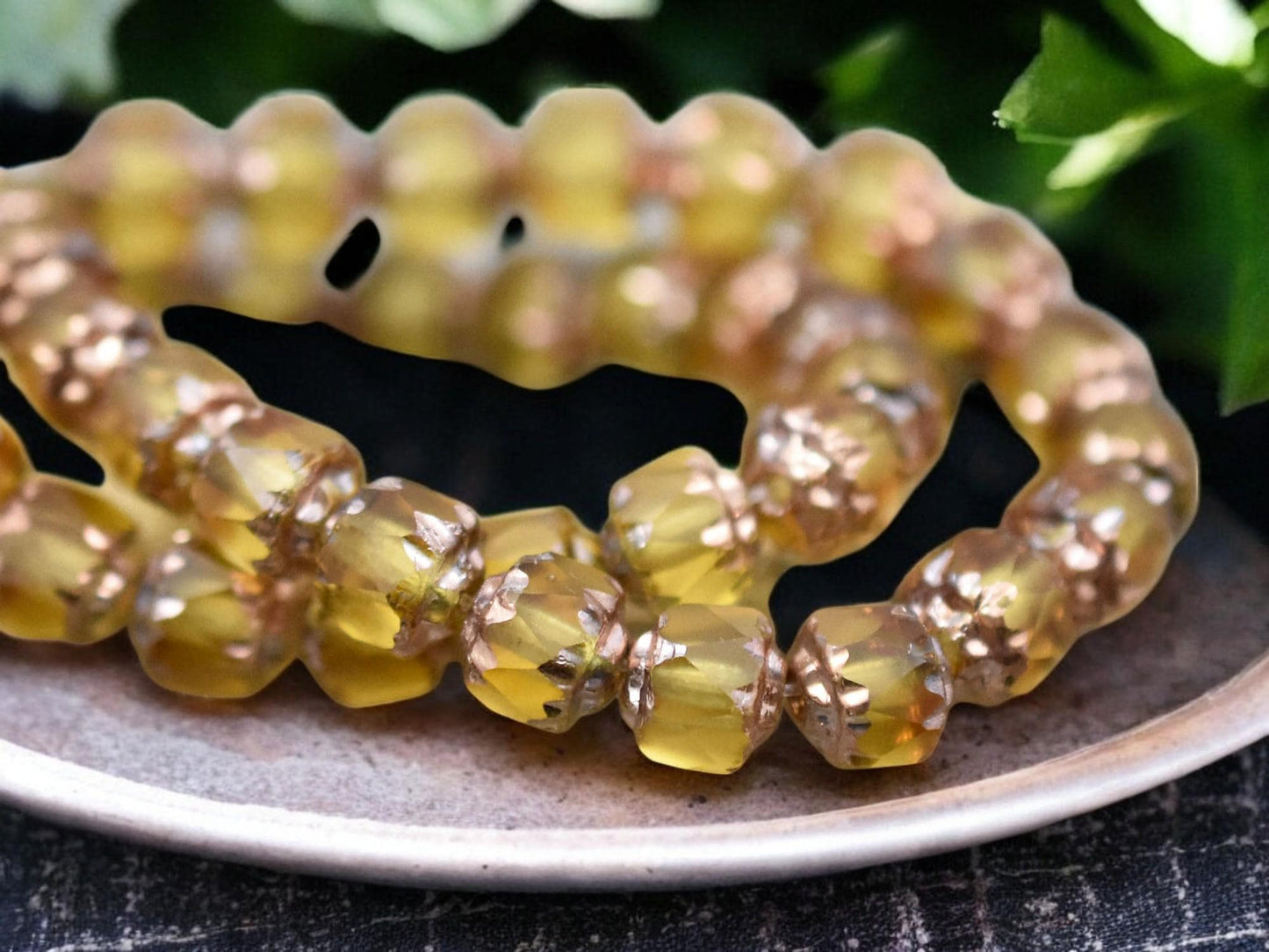 *20* 6mm Copper Washed Matte Yellow Topaz Polished Cathedral Beads