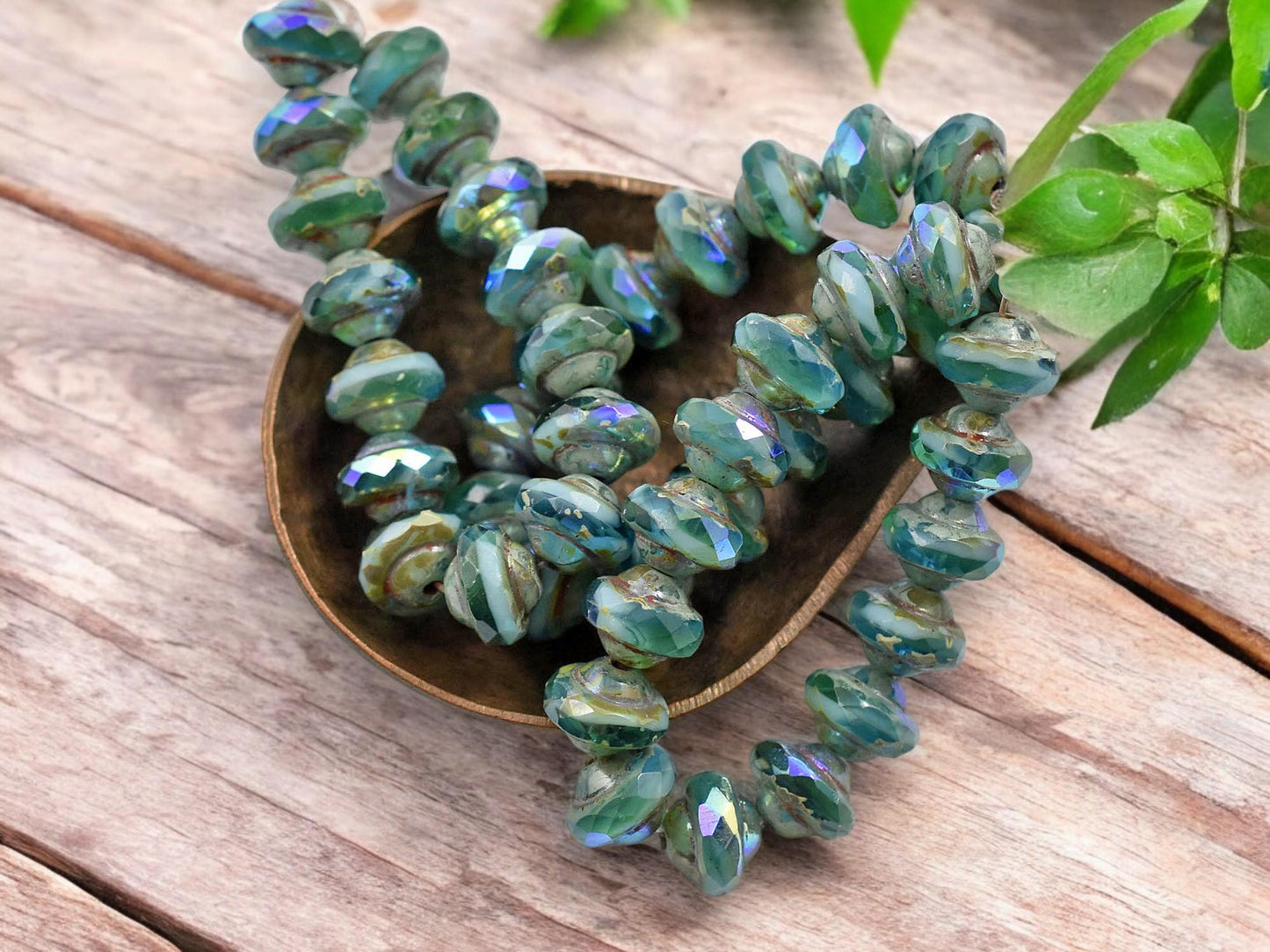 *15* 6x8mm Blended Turquoise AB Picasso Saturn Beads