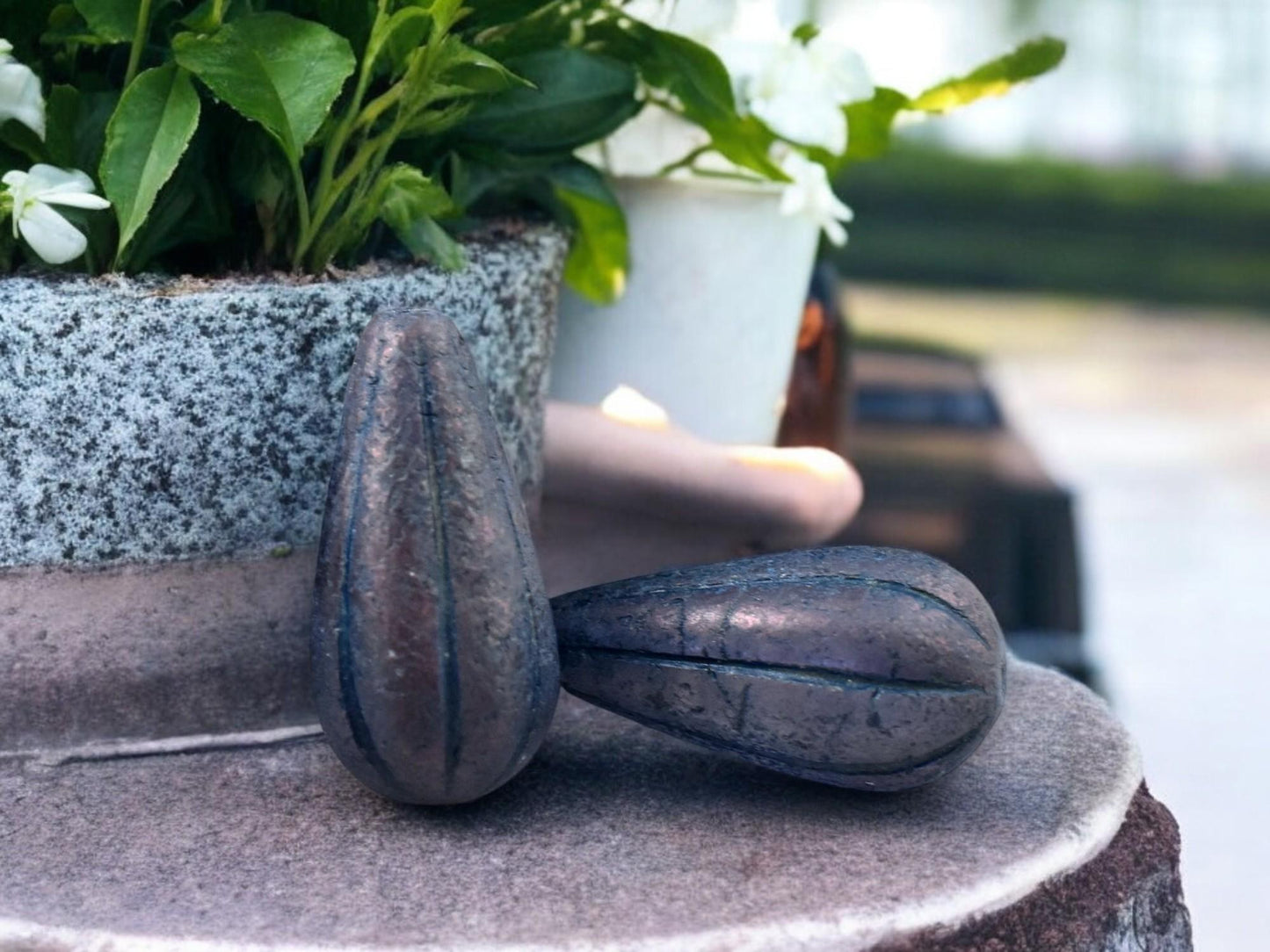 *2* 22x11mm Etched Matte Montana Blue Luster Melon Drop Beads