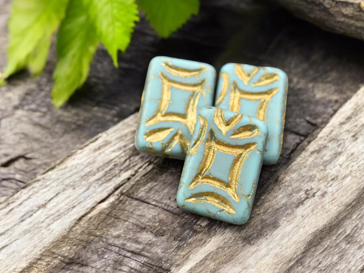 *2* 19x13mm Bronze Washed Matte Turquoise Rectangle Beads
