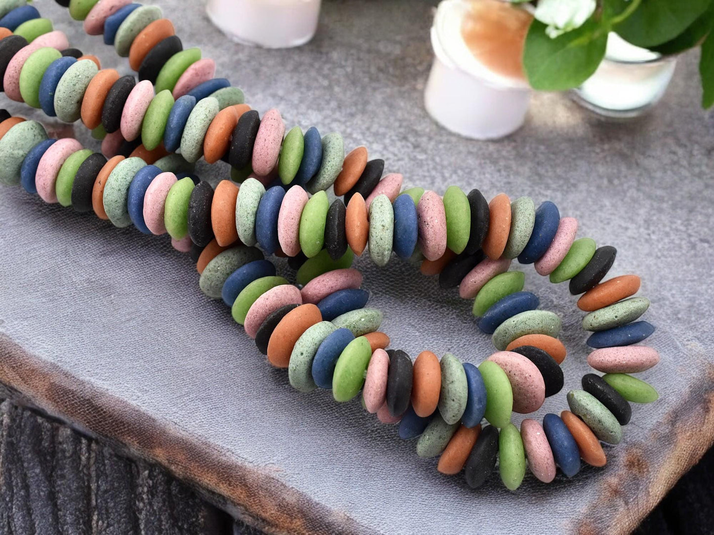Fair Trade Beads - African Glass Beads - Recycled Glass Beads - Ashanti Glass - Heishi Beads - 13-15mm