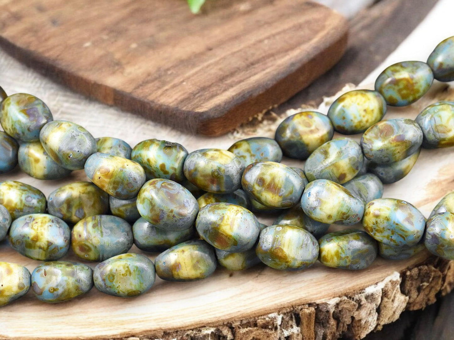 *15* 12x9mm Blended Turquoise Beige Picasso Oval Nugget Beads