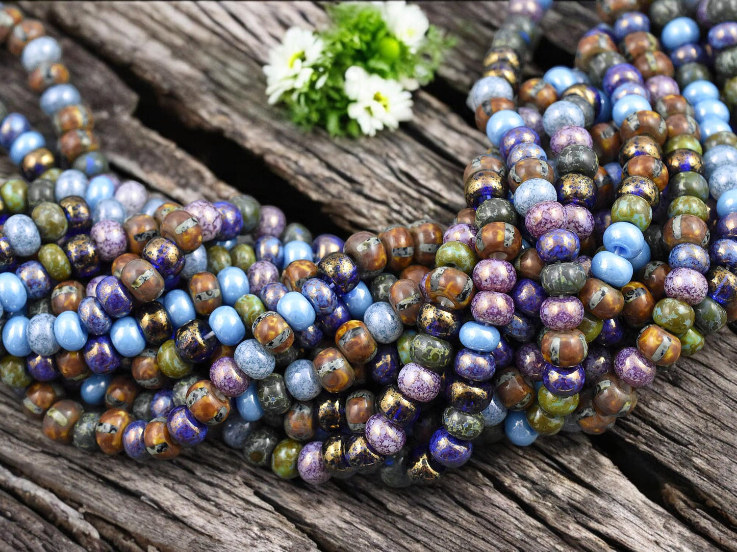 2/0 - 3/0 Aged Killer Frost Picasso Mix Seed Beads (19" Strand)