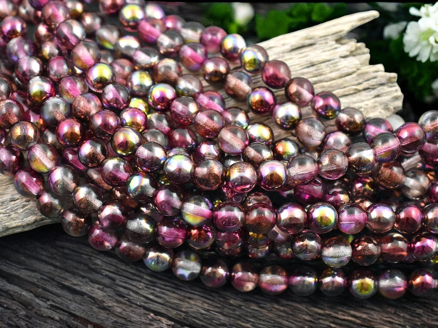 *25* 6mm Magic Raspberry Round Druk Beads