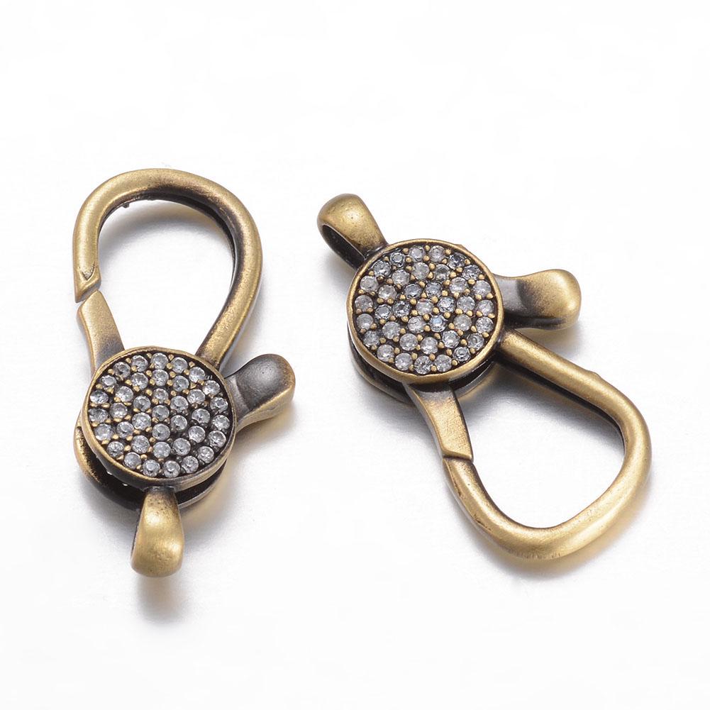 Pave Lobster Clasp - Rhinestone Clasp - Lobster Claw - Metal Clasps - Gold Clasps - 1pc - 21x12mm - (B786)