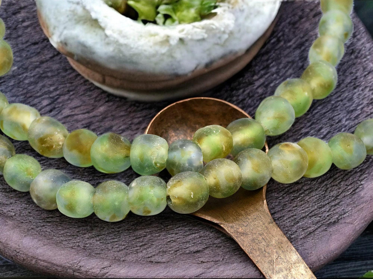 African Glass Beads - Fair Trade Beads - Recycled Glass Beads - Approx 11-12mm - 22" Strand - (J24)