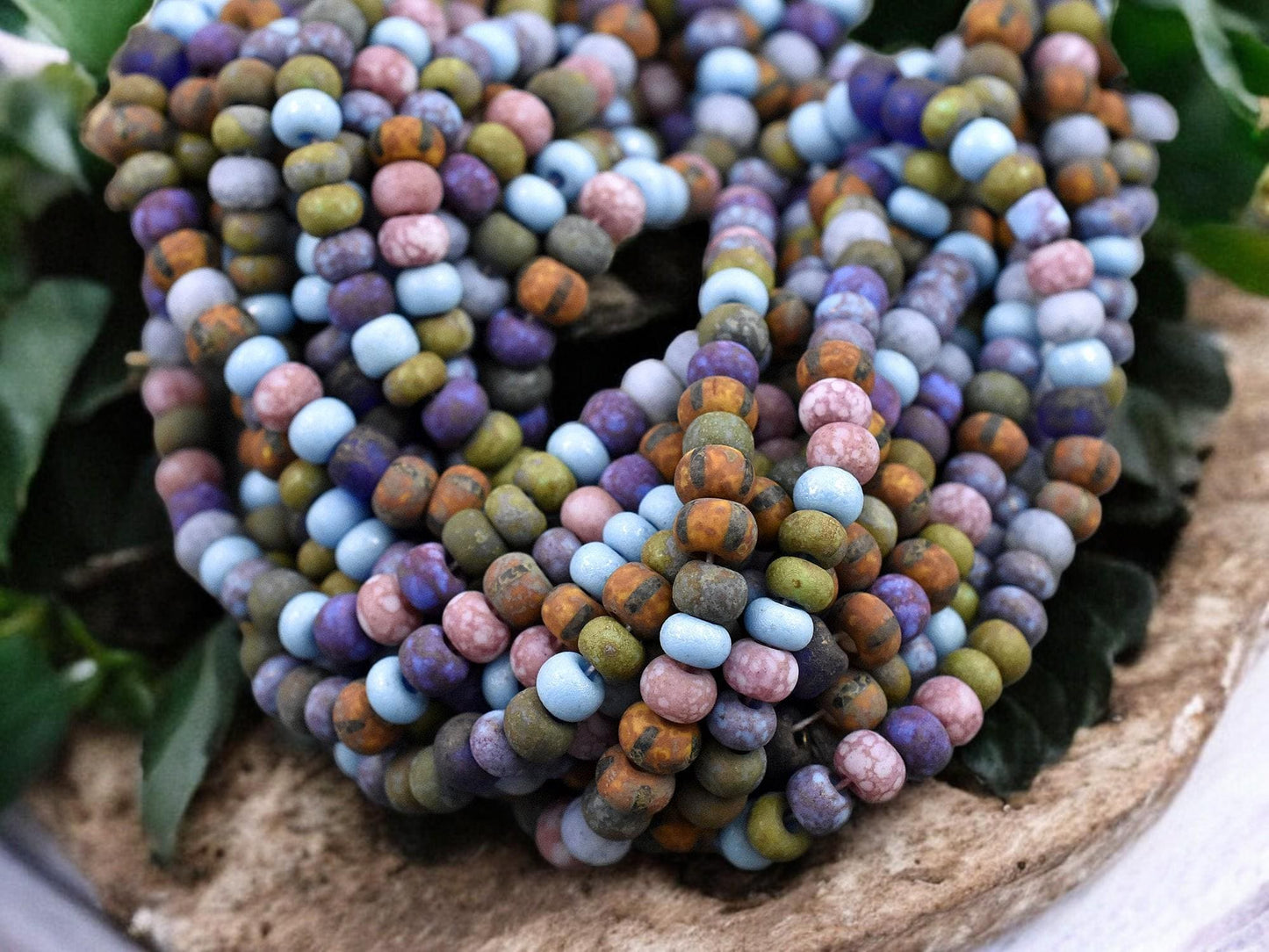 2/0 - 3/0 Aged Striped Matte Killer Frost Picasso Mix Seed Beads (19" Strand)