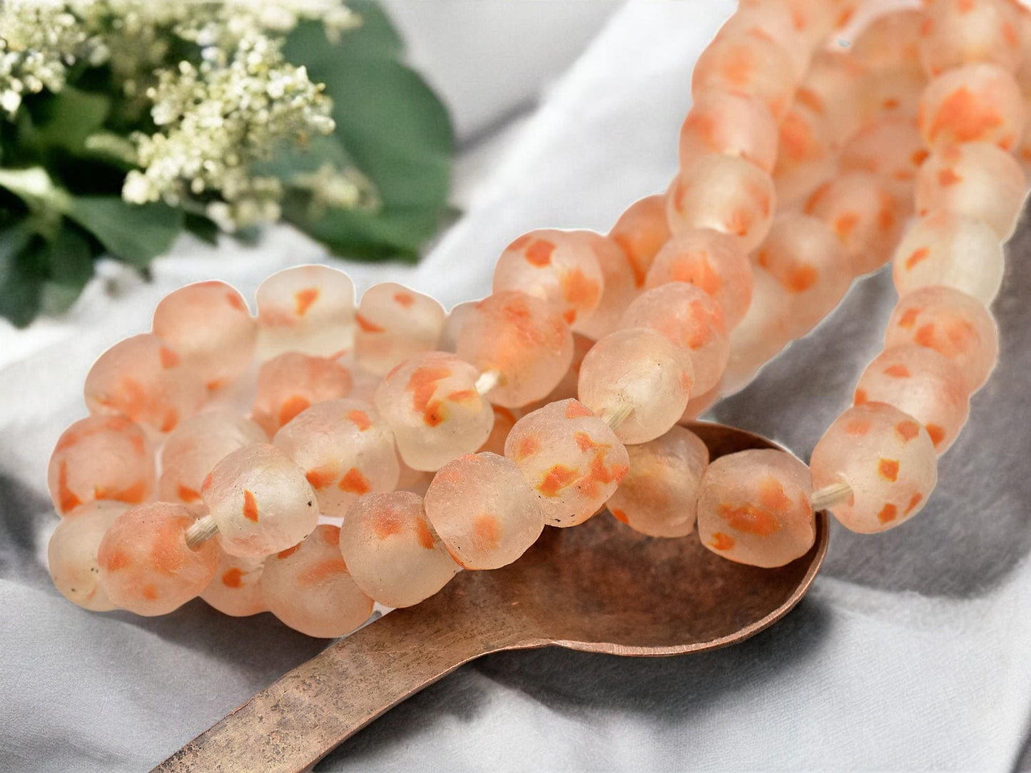 Recycled Glass - African Trade Beads - Fair Trade Beads - Powder Glass Beads - African Beads - Approx 13-15mm - 10" Strand - (J45)