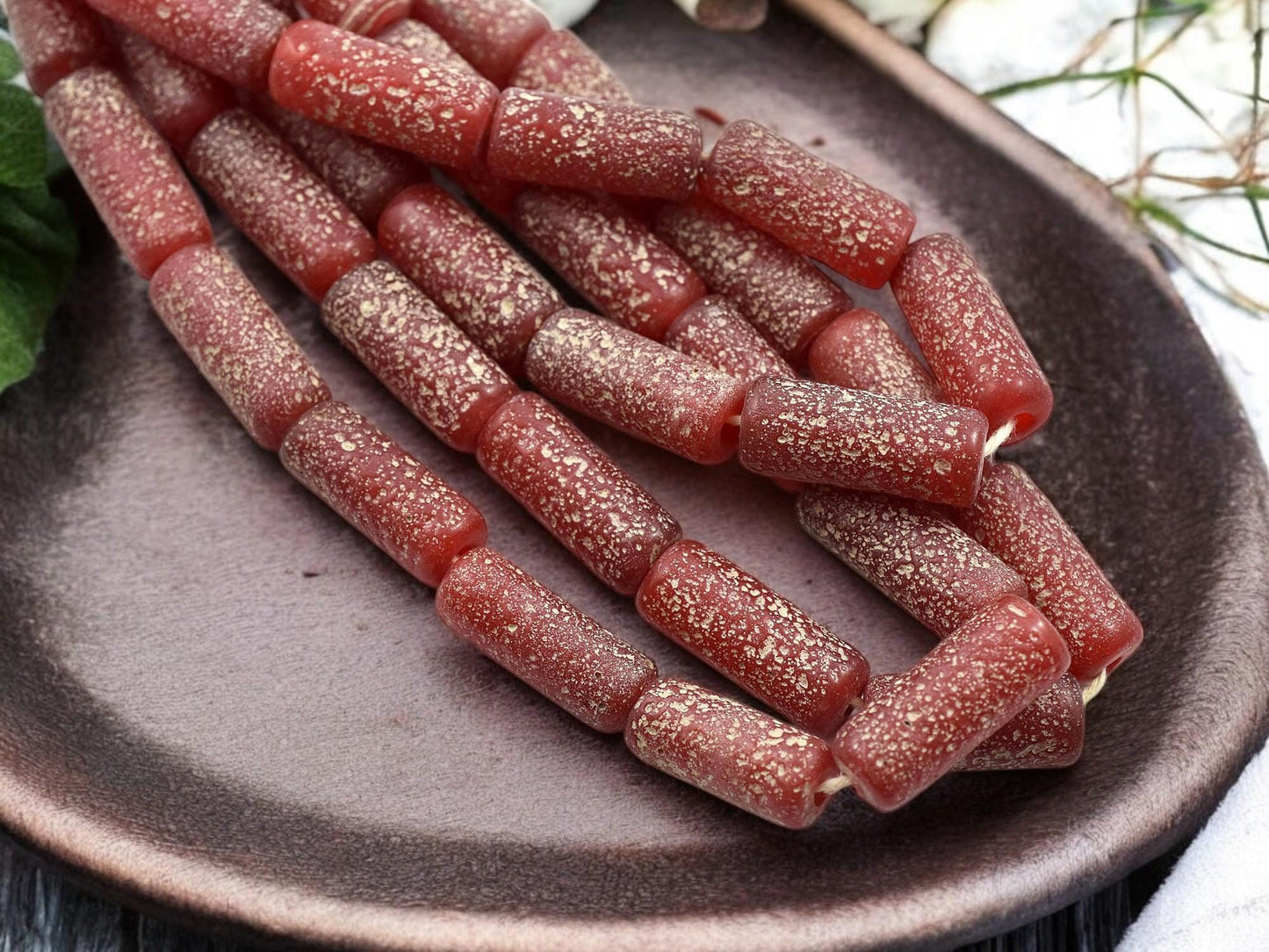 Recycled Glass Beads - Indonesian Glass Beads - Tube Beads - Pompeii Beads - Java Beads - 18" Strand - (J37)