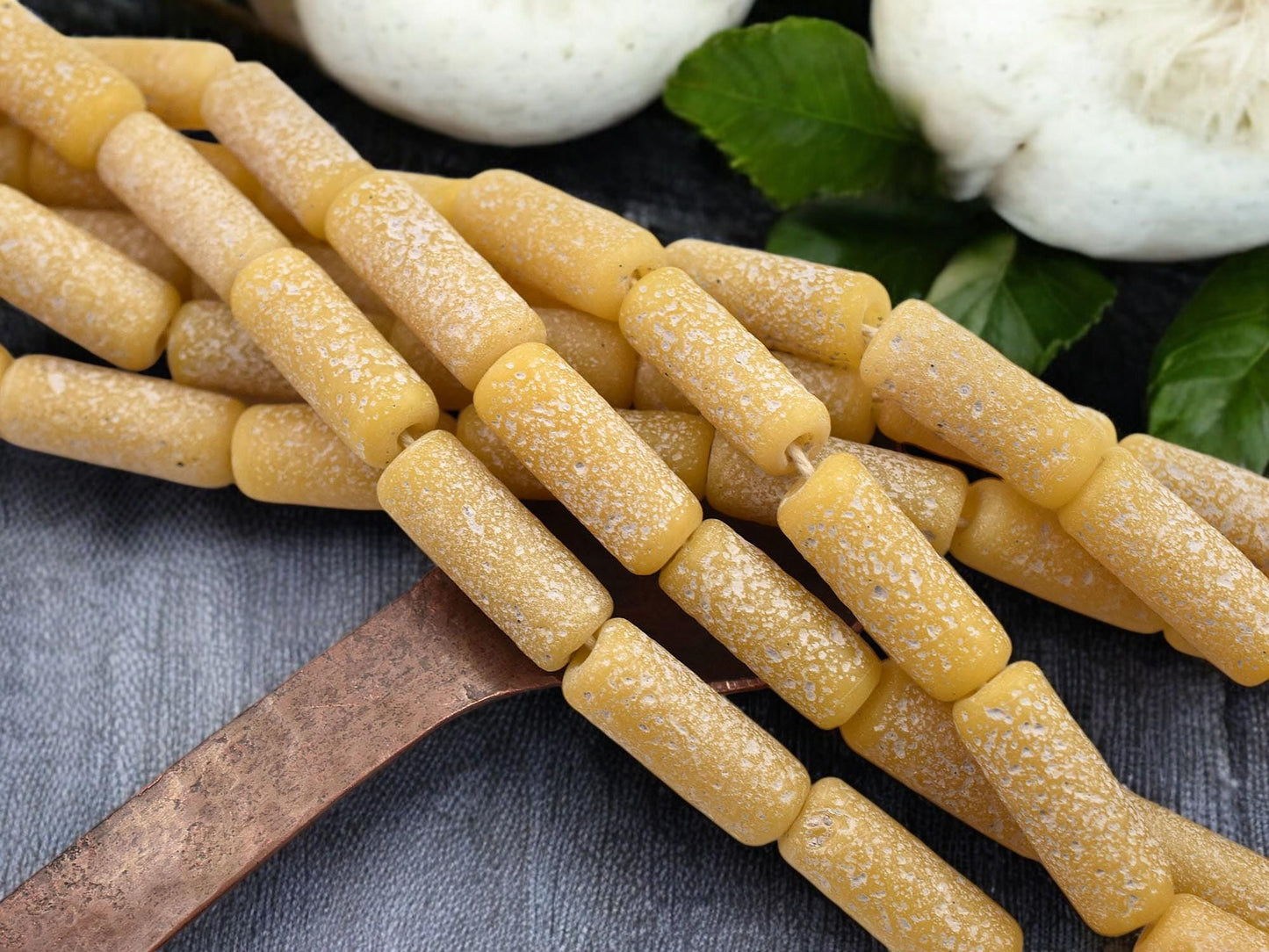 Recycled Glass Beads - Indonesian Glass Beads - Tube Beads - Pompeii Beads - Java Beads - 18" Strand - (J36)