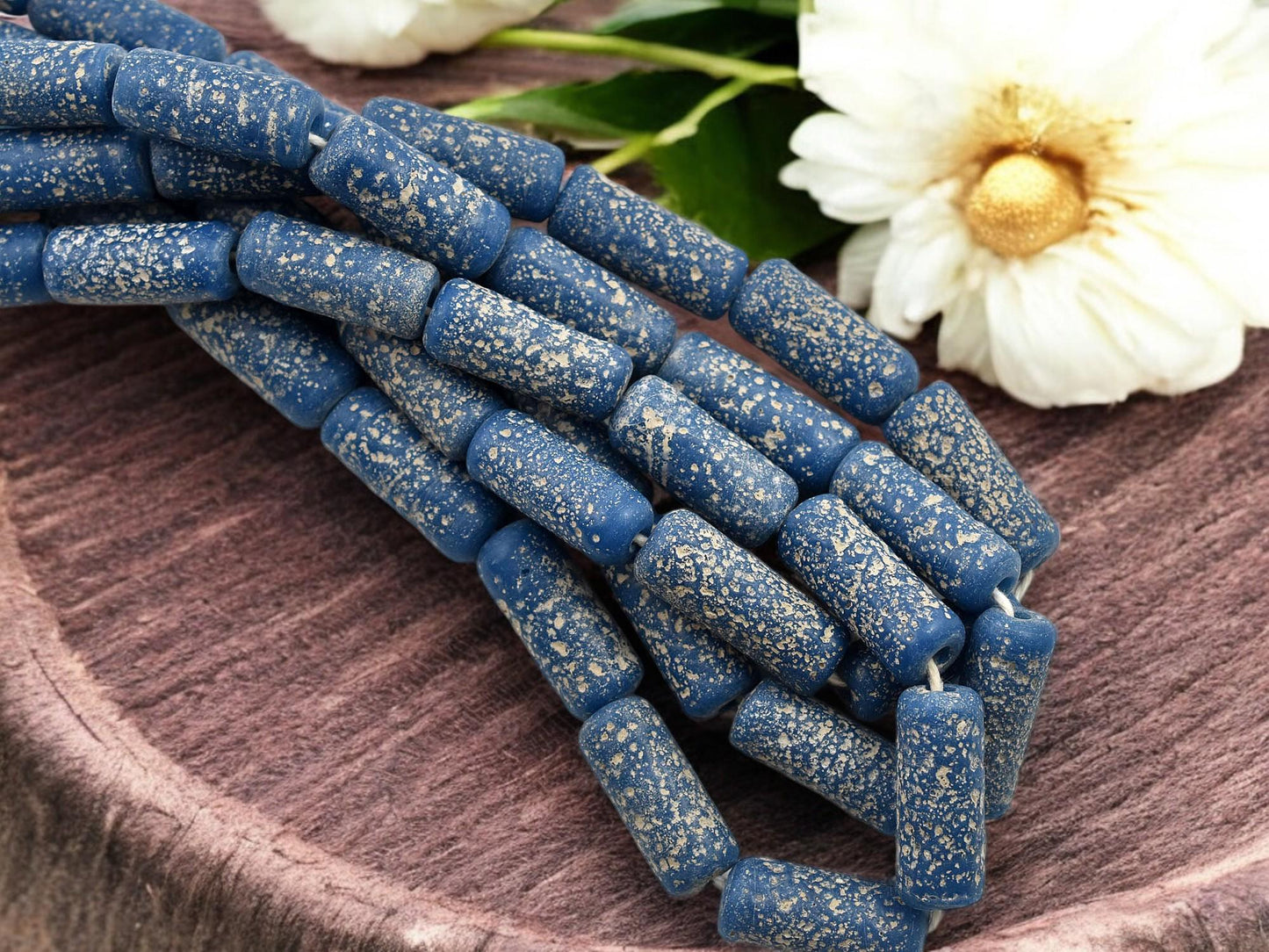 Java Beads - Recycled Glass Beads - Indonesian Glass Beads - Tube Beads - Pompeii Beads - 18" Strand - (J34)
