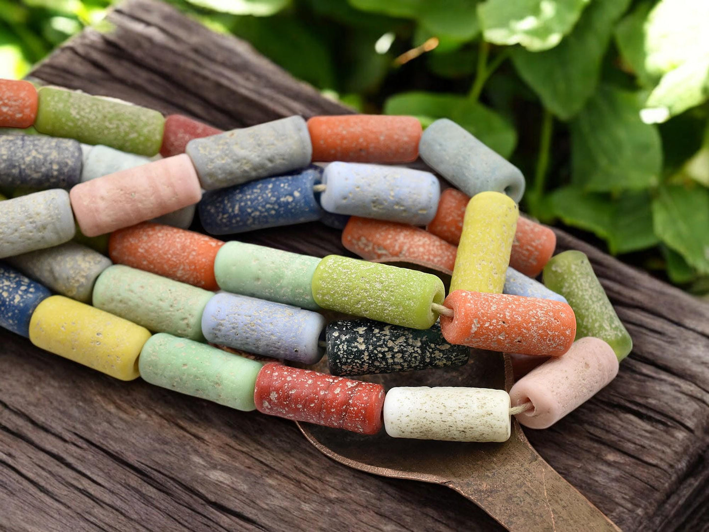 Pompeii Beads - Java Beads -Recycled Glass Beads - Indonesian Glass Beads - Tube Beads - 18" Strand - (J30)
