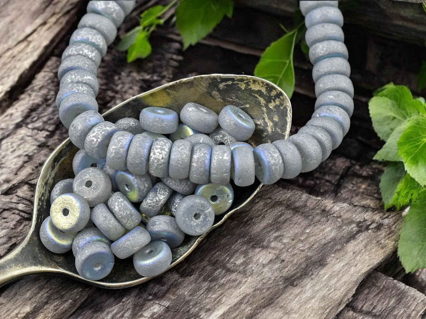 *50* 6x3mm Silver Washed Etched Grey AB Heishi Rondelle Beads