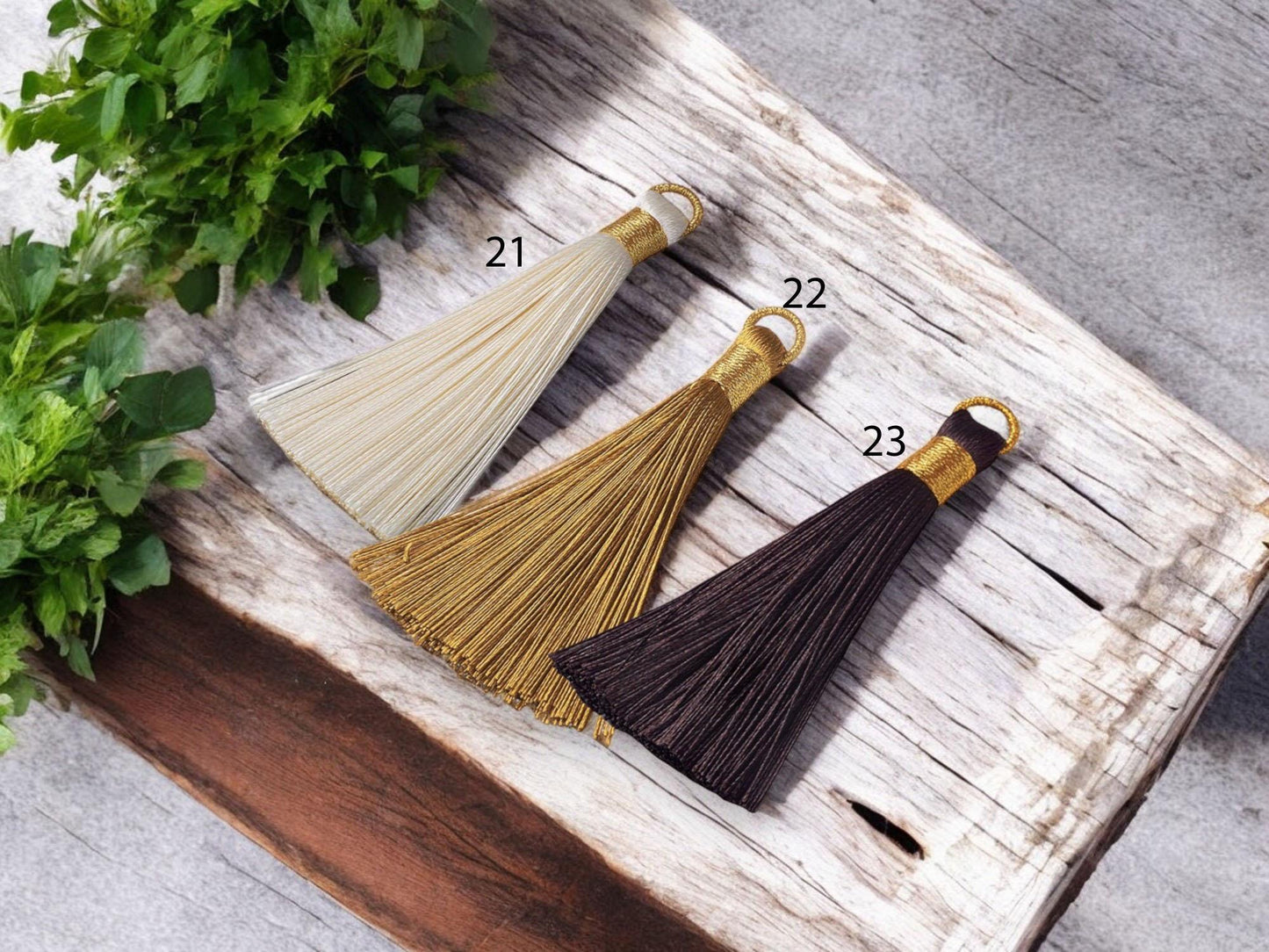 Gold Wrapped Polyester Silky Tassel Pendants - Choose Your color