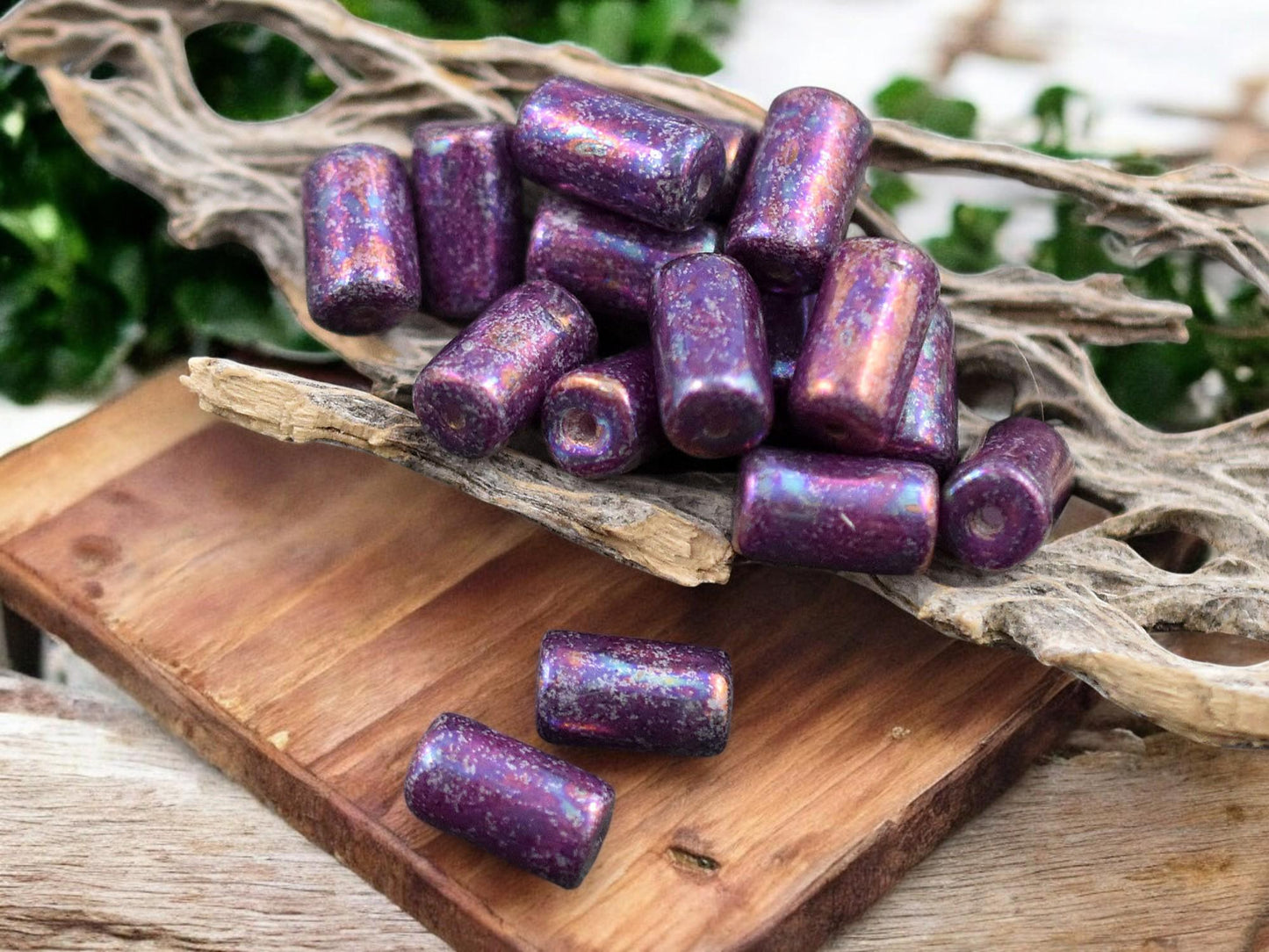 *16* 9x5mm Metallic Purple Mother of Pearl Tube Beads