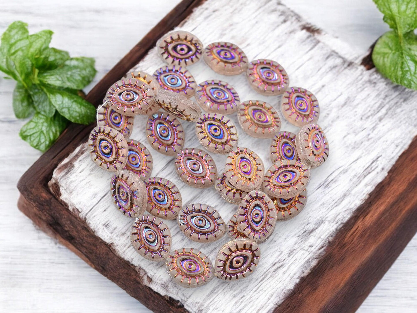 Czech Glass Beads - Evil Eye Beads - Mystic Eye Beads - Full Strand - 10pcs - 14x11mm - (969)