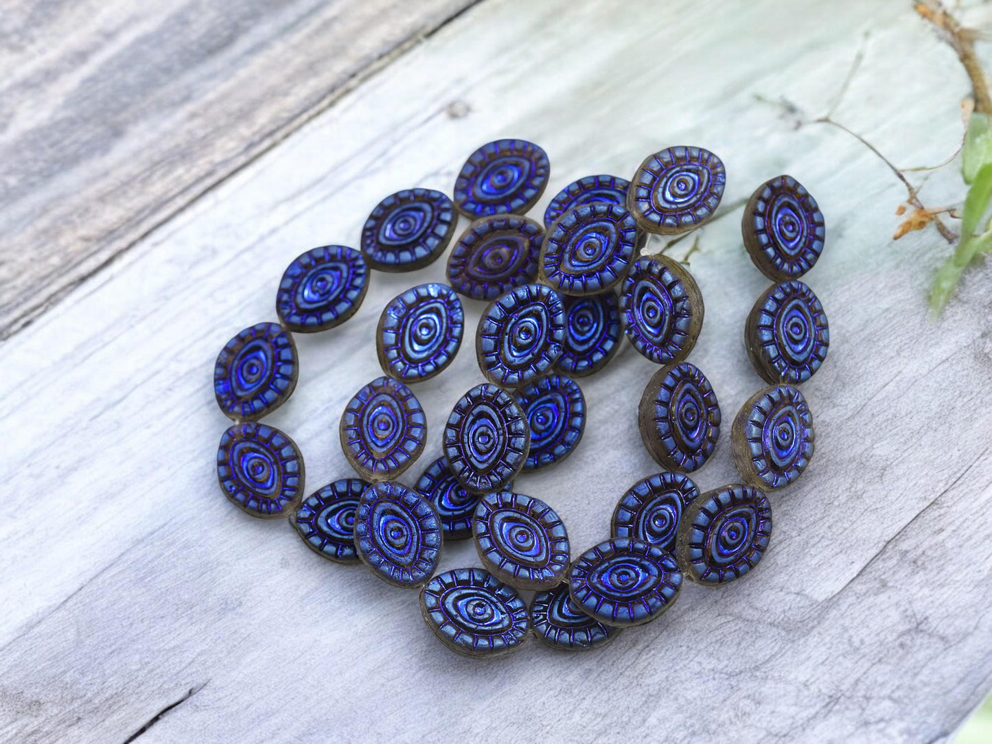 Czech Glass Beads - Mystic Eye Beads - Energy Protection - Full Strand - 10pcs - 14x11mm - (655)