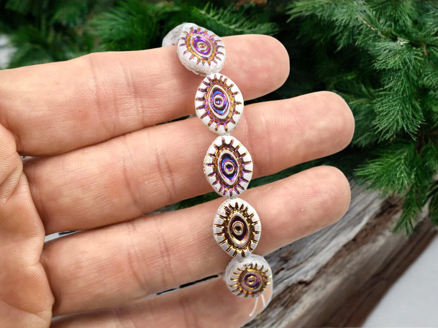 Czech Glass Beads - Evil Eye Beads - Mystic Eye Beads - Full Strand - 10pcs - 14x11mm - (1268)