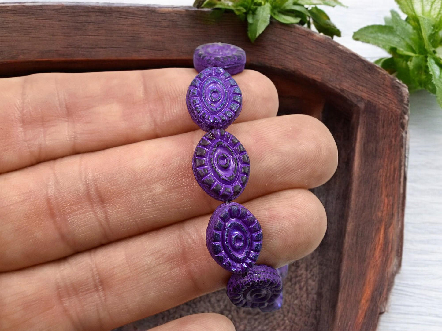 Czech Glass Beads - Evil Eye Beads - Mystic Eye Beads - Picasso Beads - Full Strand - 10pcs - 14x11mm - (996)