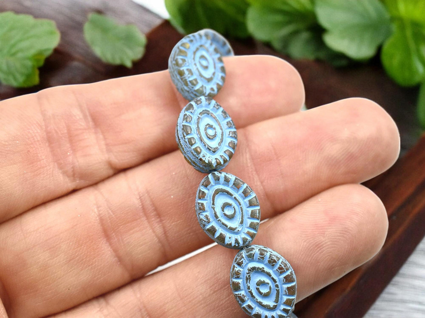 Czech Glass Beads - Evil Eye Beads - Mystic Eye Beads - Picasso Beads - Full Strand - 10pcs - 14x11mm - (3651)