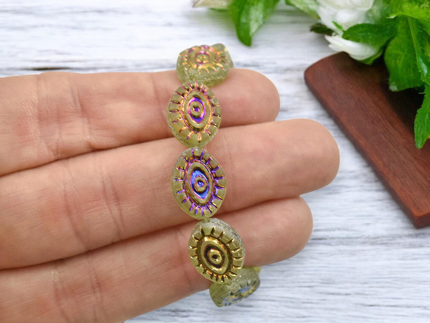 Czech Glass Beads - Evil Eye Beads - Mystic Eye Beads - Full Strand - 10pcs - 14x11mm - (1183)