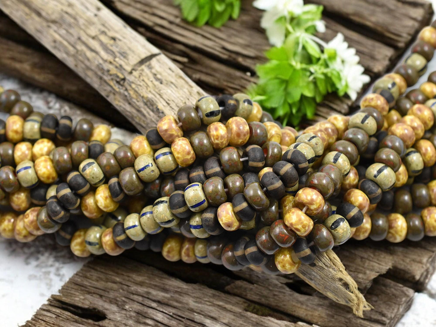 Aged Seed Beads - Picasso Beads - Large Seed Beads - 1/0 - Czech Glass Beads - Large Hole Beads - 6mm - 20" Strand - (B602)