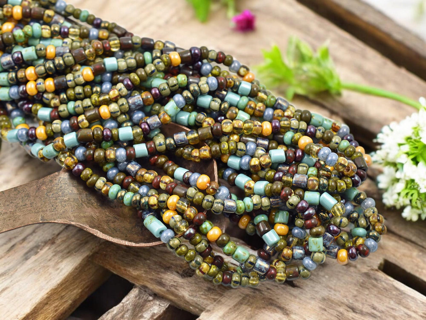 Picasso Seed Beads 6 0 - Aged Picasso Beads - Czech Glass Beads - Size 6 Seed Beads - 6/0 - 21" Strand - (671)