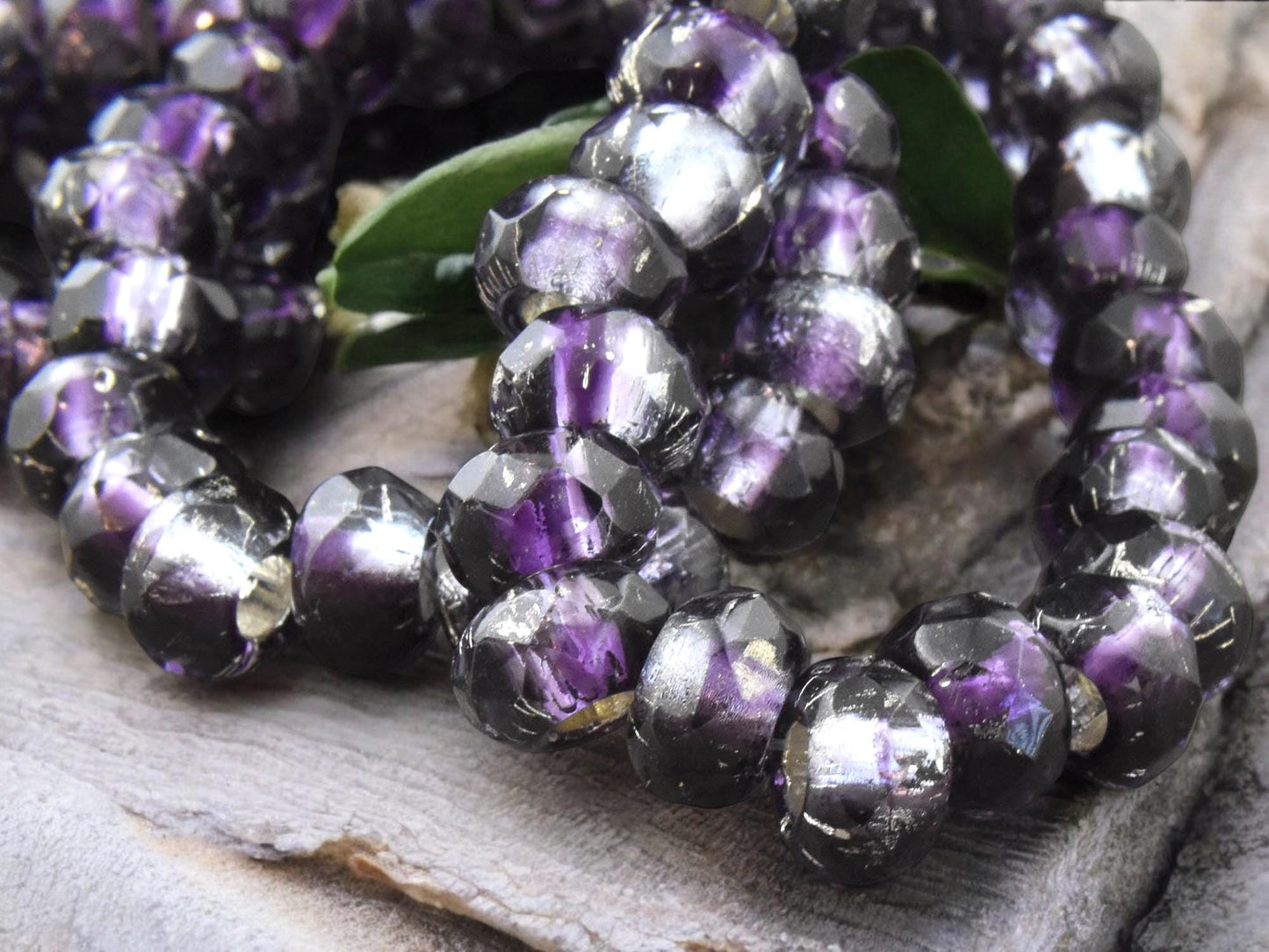 *25* 5x8mm Silver Lined Grape Purple Faceted Large Hole Rondelle Roller Beads