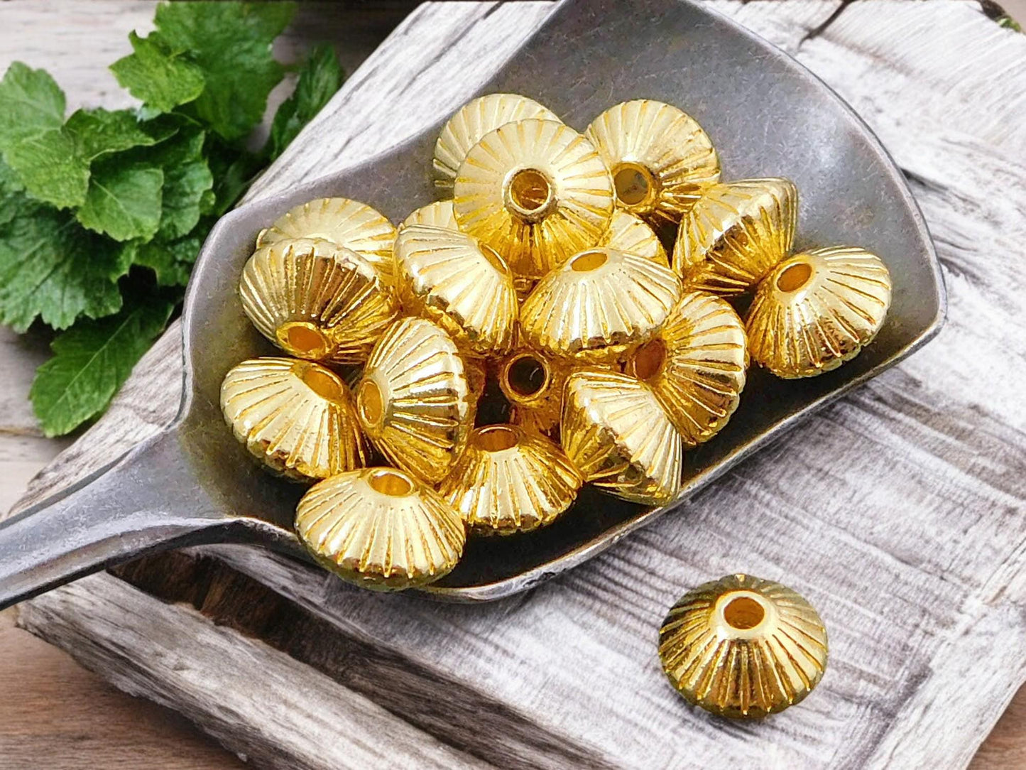 *100* 6x8mm Golden Fluted Bicone Spacer Beads