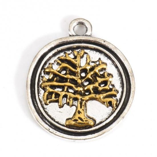 Metal Charms - Tree of Life Charms - Minimalist Charms - Silver Charms - 2 Tone Charms - 10pcs - 23x20mm - (B456)