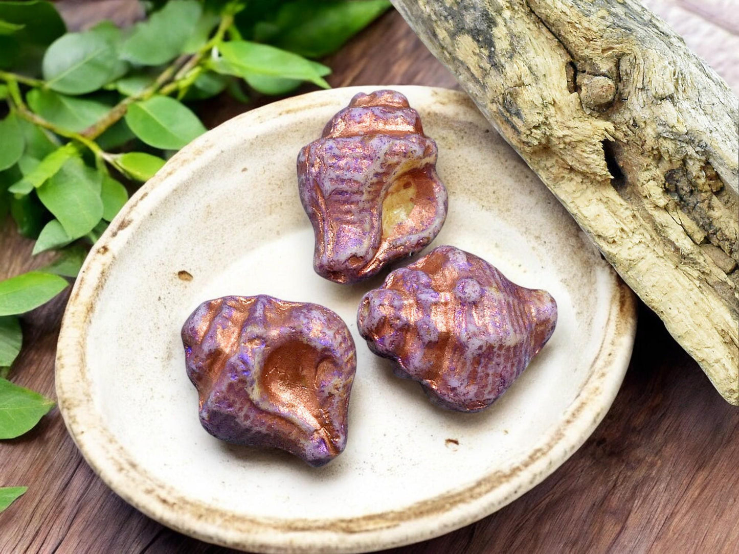 *8* 14x11mm Metallic Copper Washed Fuchsia Purple Alabaster Conch Shell Beads