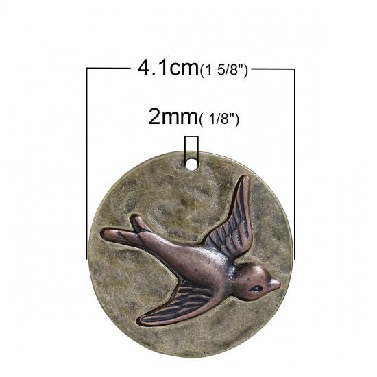 Metal Pendant - Boho Pendant - Bird Pendant - 2 Tone Pendant - Medallion Pendant - Hammered Pendant - 41mm - (3141)