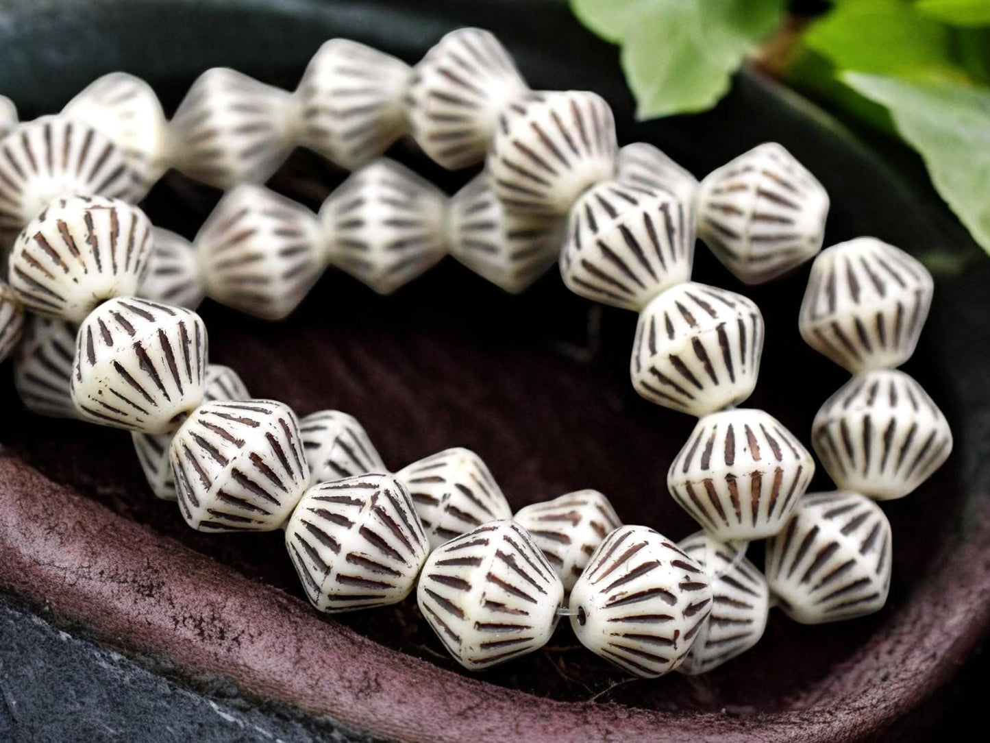 *15* 11mm Brown Washed Beige Bone African Bicone Beads