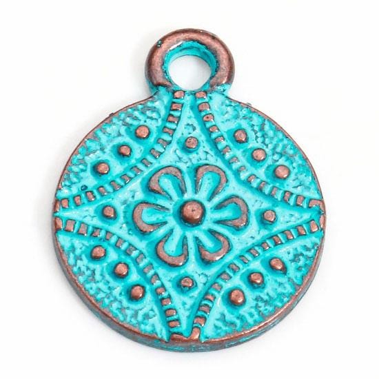 Metal Charms - Patina Charms - Flower Charms - Floral Charms - Copper Charms - 13mm - 20pcs - (1944)