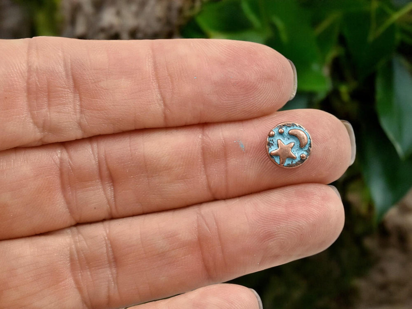 Metal Beads - Copper Beads - Celestial Beads - Moon Star Beads - Patina Beads - 9mm - 50pcs - (650)