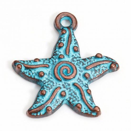 Metal Charms - Patina Charms - Starfish Charms - Copper Charms - 20x18mm - 20pcs - (501)
