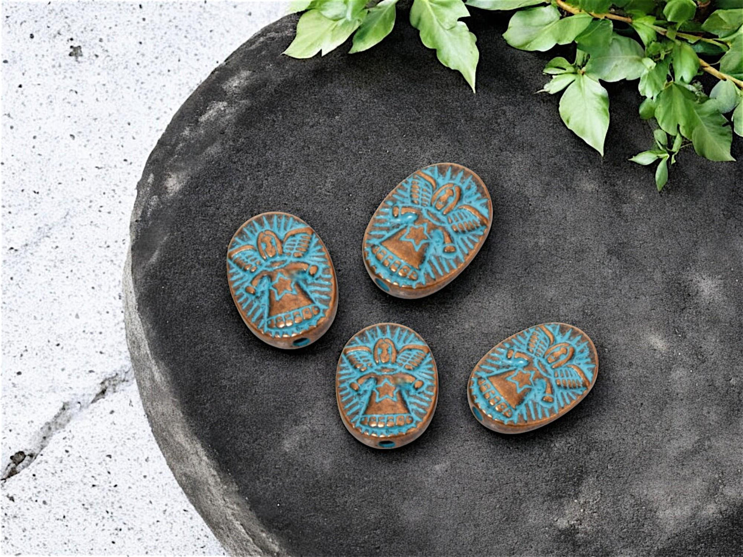Metal Beads - Copper Beads - Angel Beads - Religious Beads - Patina Beads - 16x12mm - 20pcs - (2398)