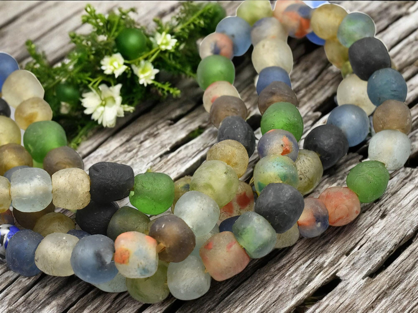 African Trade Beads - Fair Trade Beads - Powder Glass Beads - African Recycled Glass Beads - Approx 13-16mm - 10" Strand - (J44)