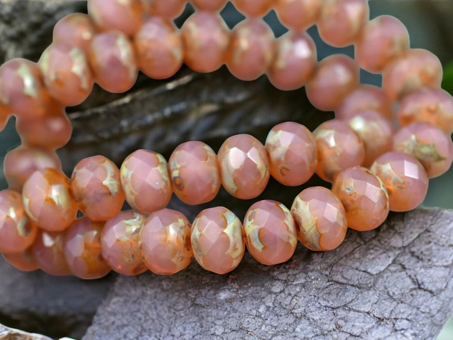 *25* 6x8mm Pink Opaline Picasso Fire Polished Rondelle Beads