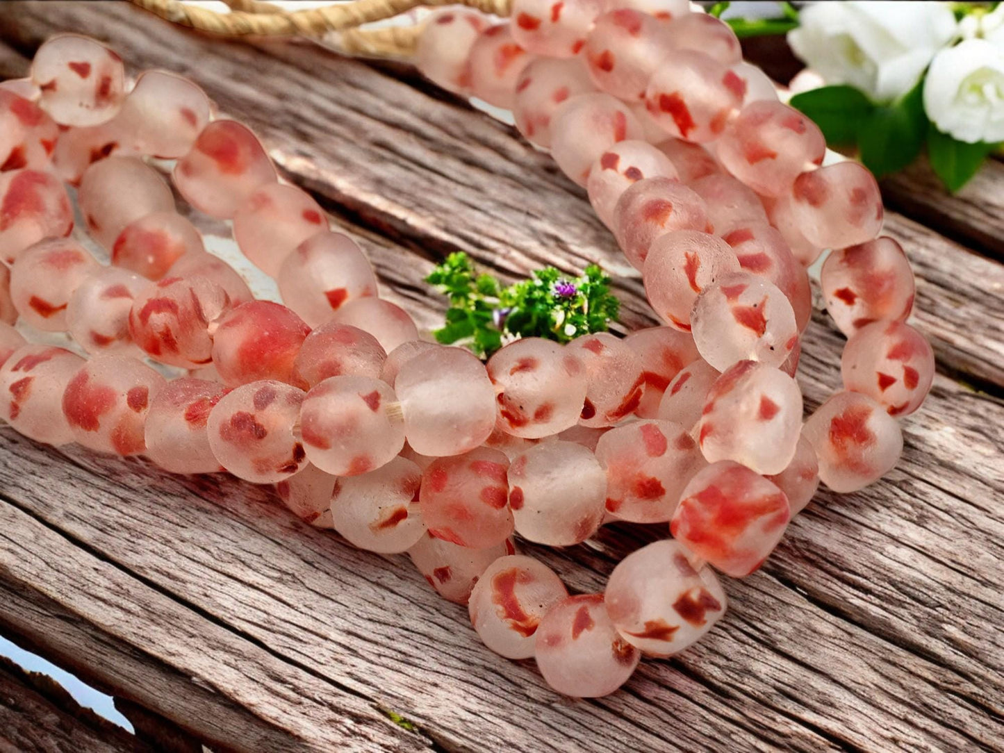 African Trade Beads - Fair Trade Beads - Powder Glass Beads - African Recycled Glass Beads - Approx 14-15mm - 10" Strand - (J45)