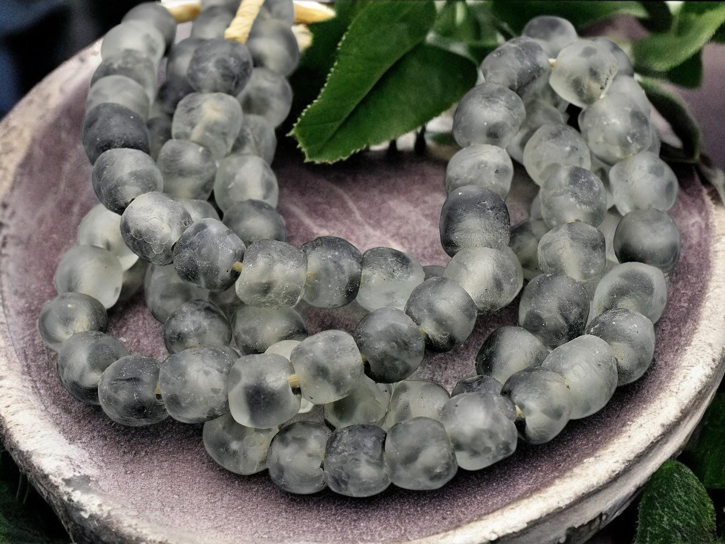 Recycled Glass - African Trade Beads - Fair Trade Beads - Powder Glass Beads - African Beads - Approx 13-15mm - 10" Strand - (J46)