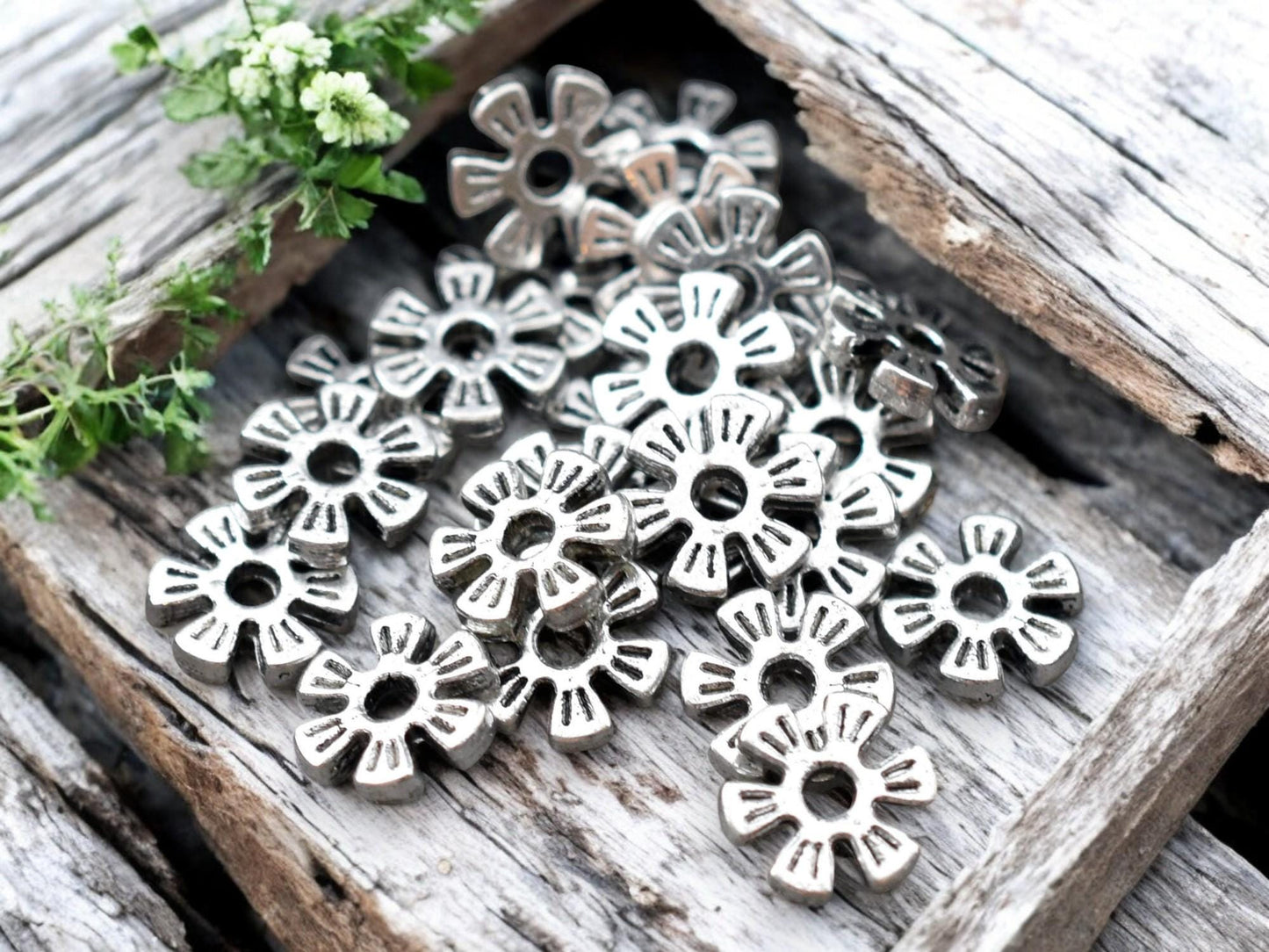 *100* 8mm Antique Silver Flower Heishi Spacer Beads