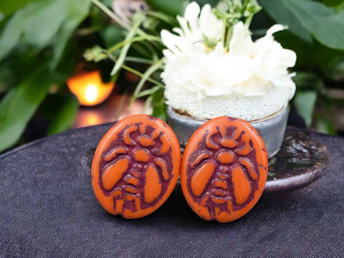 *4* 22x18mm Pink Washed Opaque Orange Bumblebee Oval Beads