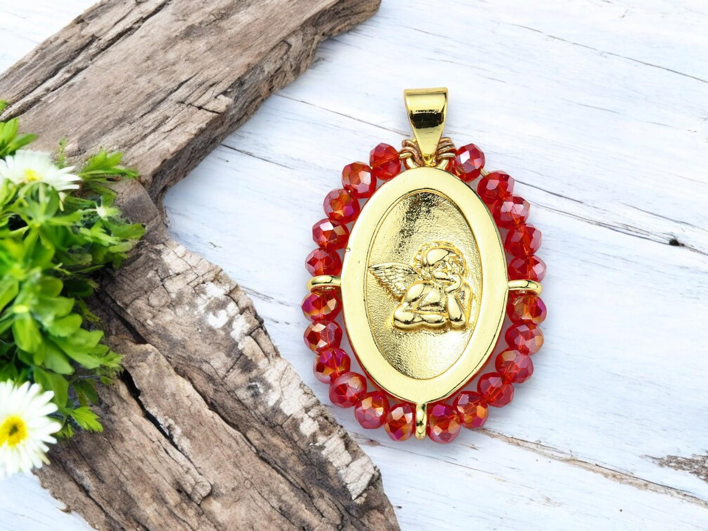 Angel Pendant - Gold Pendant - Beaded Pendant - 25x20mm - 1pc - Choose Your Color