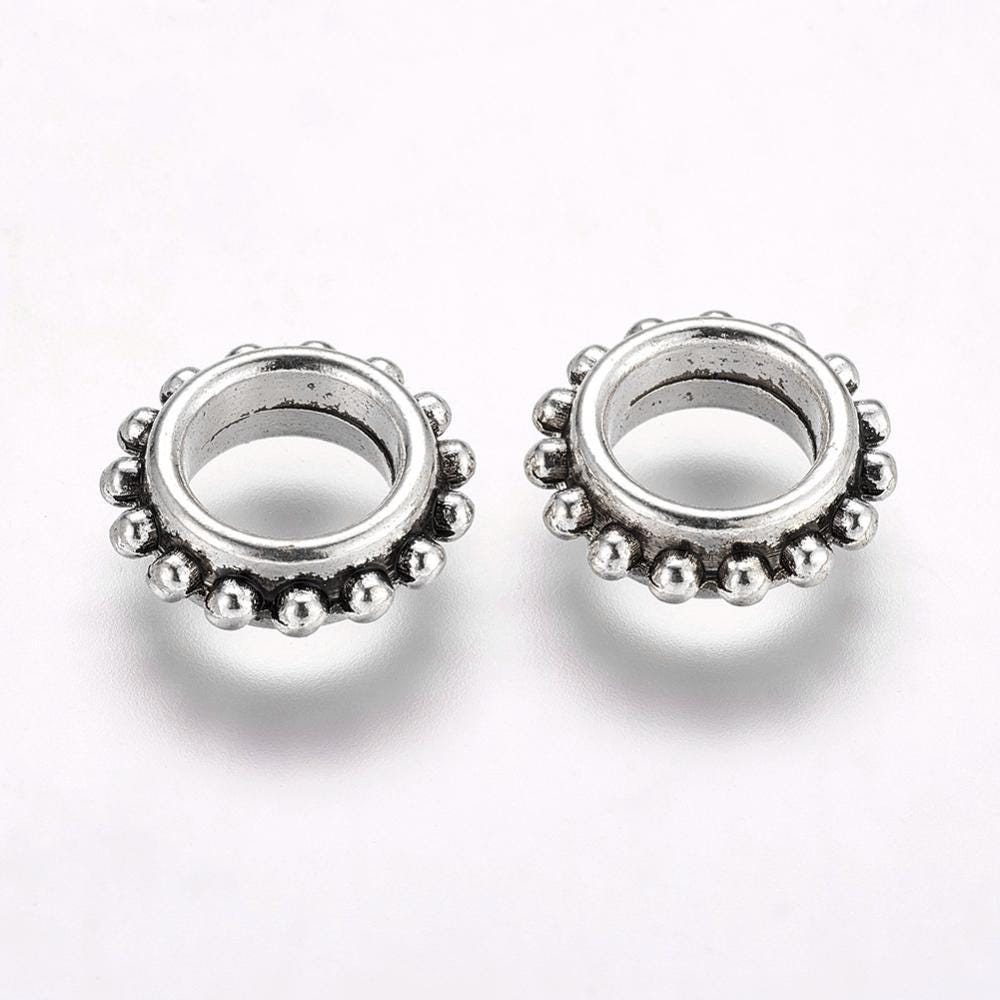 *50* 13mm Antique Silver Large Hole Gear Rondelle Beads