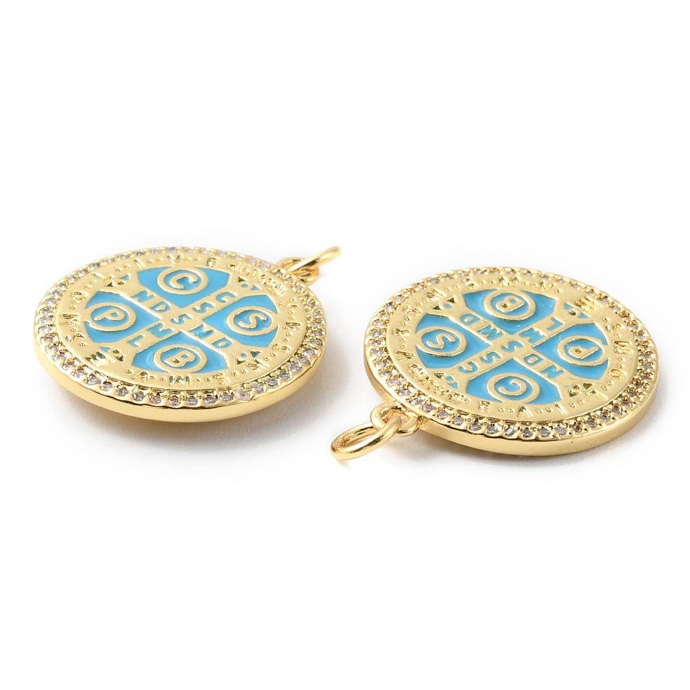 Gold Charms - Metal Charms - Cross Charms - Religious Charms - Colored Charms - 23x20mm - 2pcs - (4346)