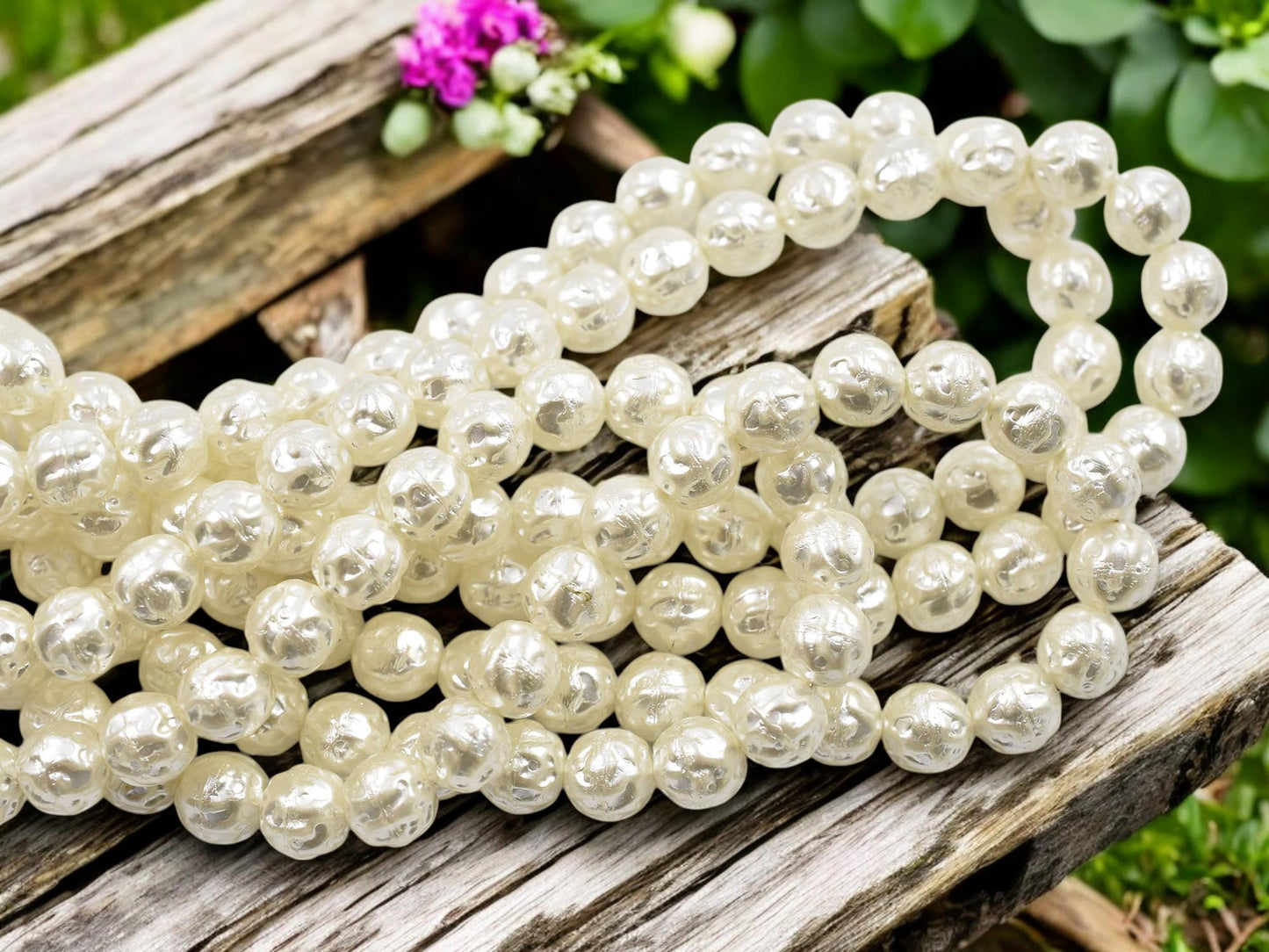 Czech Glass White Pearl Baroque Round Beads -- Choose Your Size