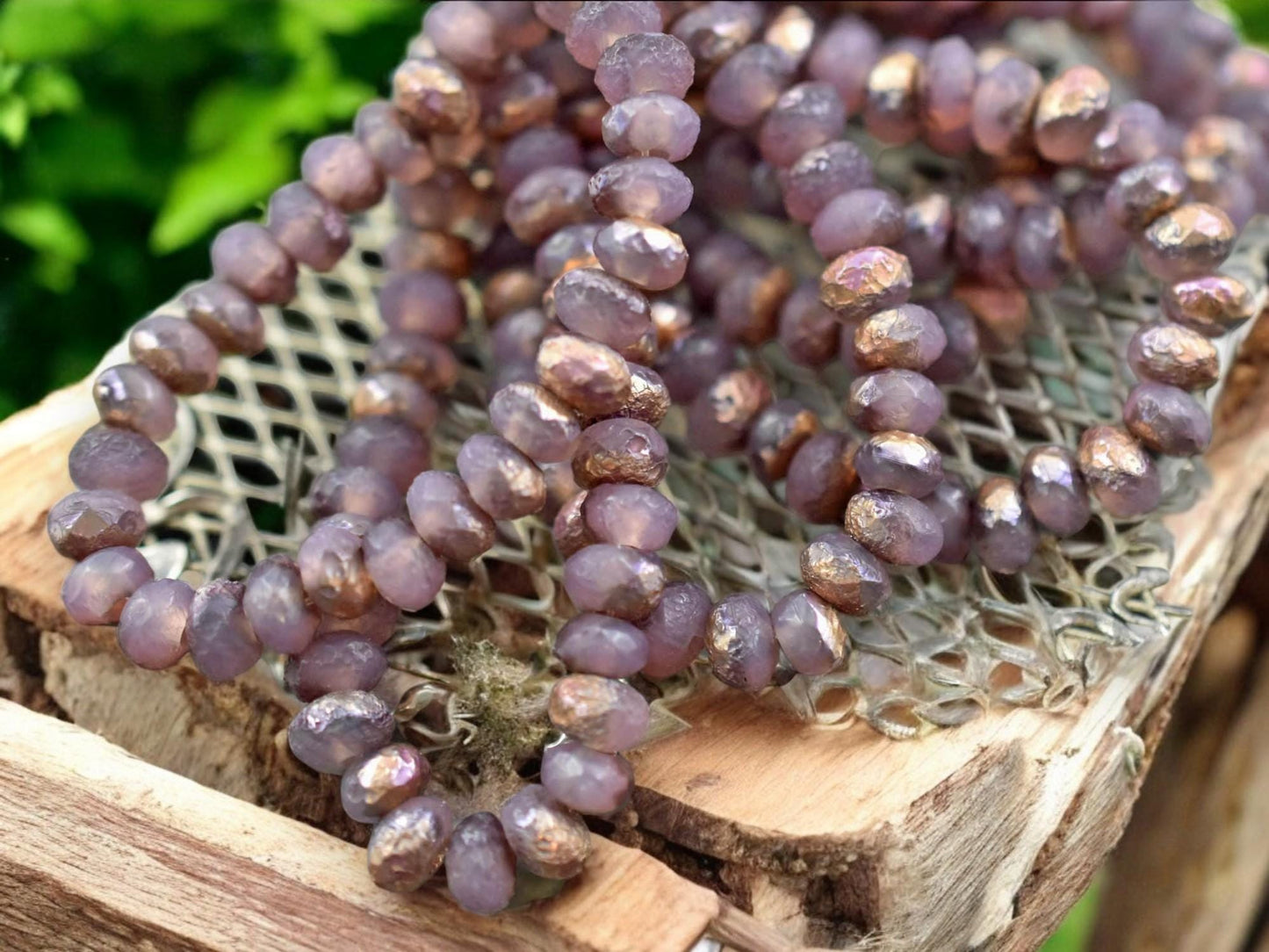 *30* 3x5mm Copper Rainbow Washed Etched Rosewood Fire Polished Rondelle Beads