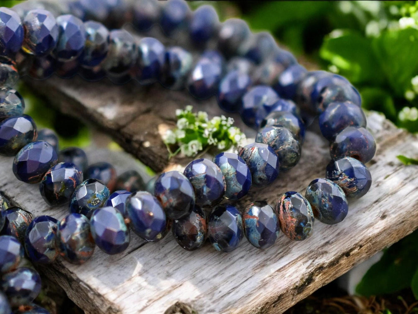 Blue Violet Picasso Fire Polished Rondelle Beads -- Choose Your Size