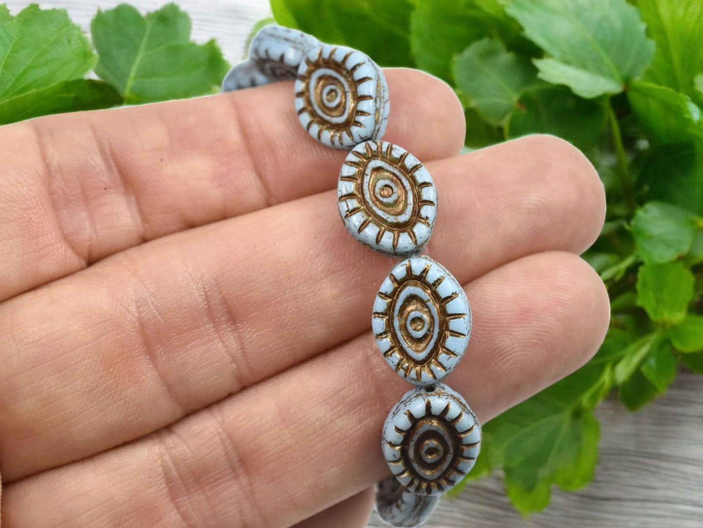 Czech Glass Beads - Evil Eye Beads - Mystic Eye Beads - Picasso Beads - Full Strand - 10pcs - 14x11mm - (996)